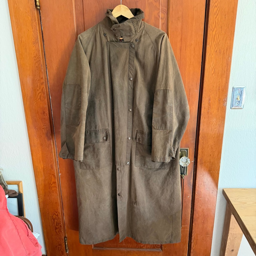 Australian Outback Collection Duster Coat Brown Oilskin Cotton Mens Large 6101